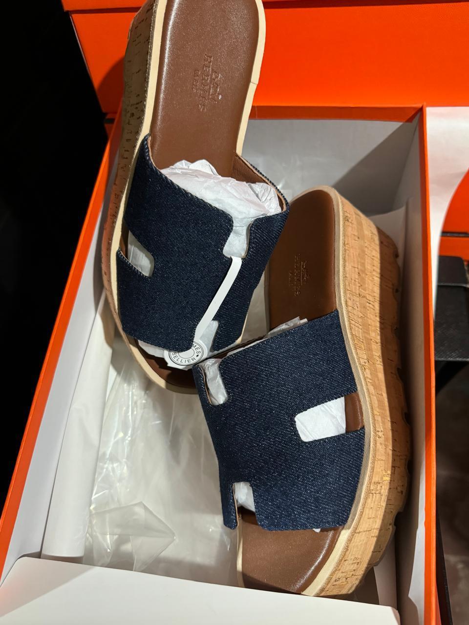 Sandale Hermès Oran Compensé Cuir