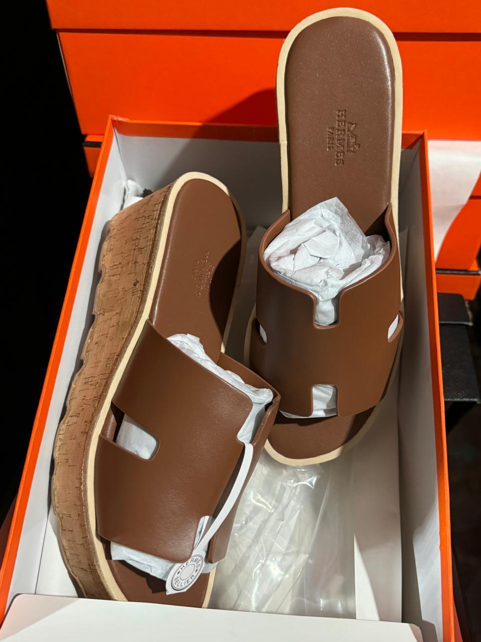 Sandale Hermès Oran Compensé Cuir