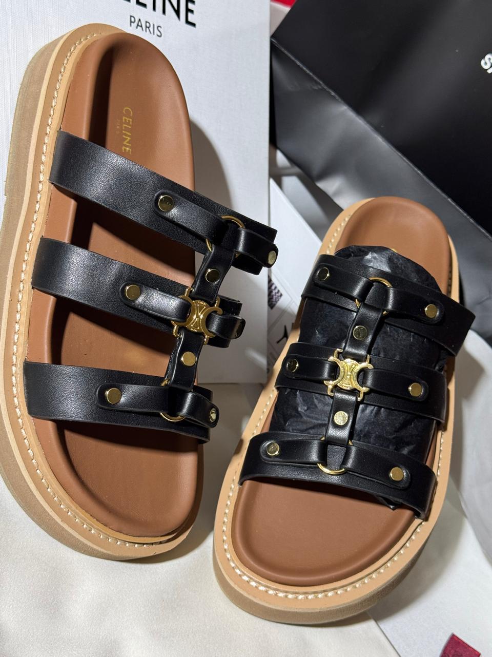 Sandale Céline Cuir Triomphe à platforme