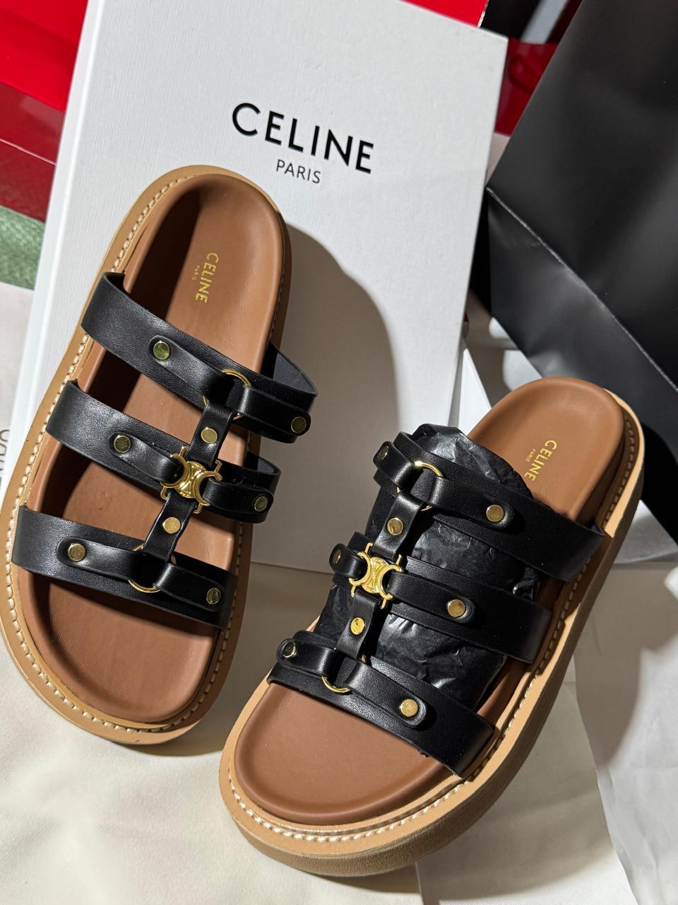 Sandale Céline Cuir Triomphe à platforme