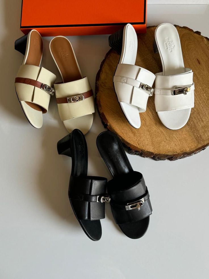 Sandale Hermès à talons En Vrai Cuir