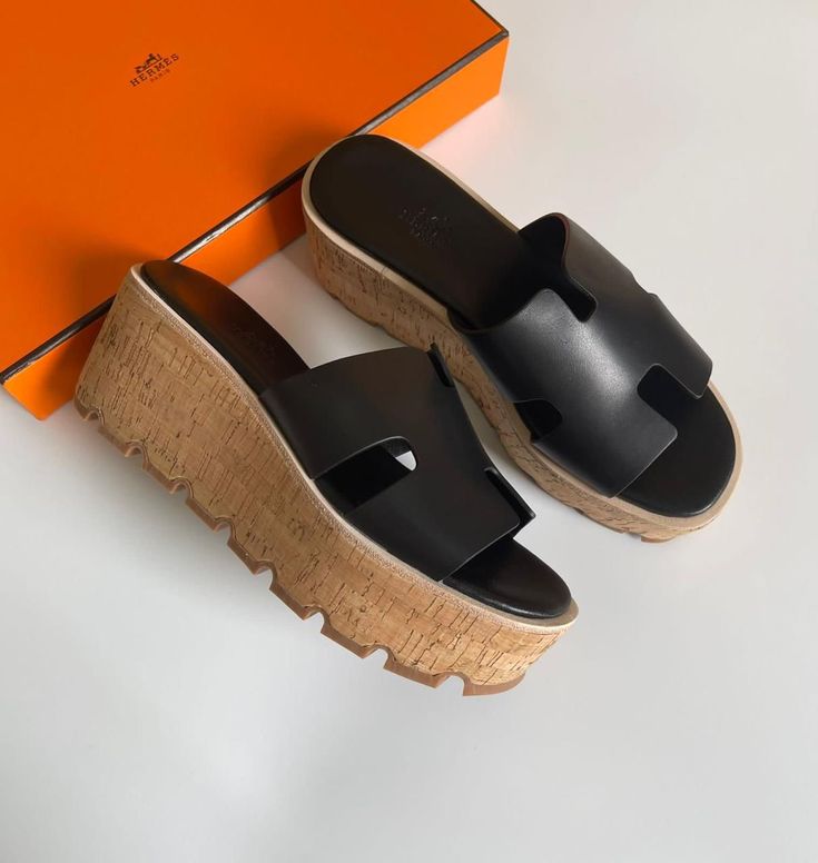 Sandale Hermès Oran Compensé Cuir