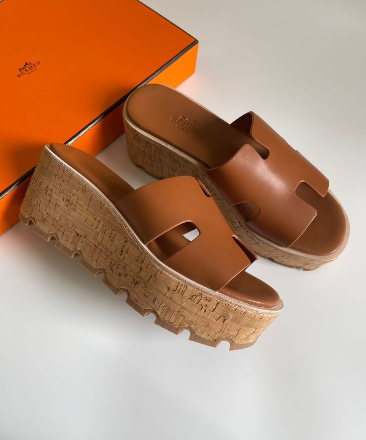 Sandale Hermès Oran Compensé Cuir