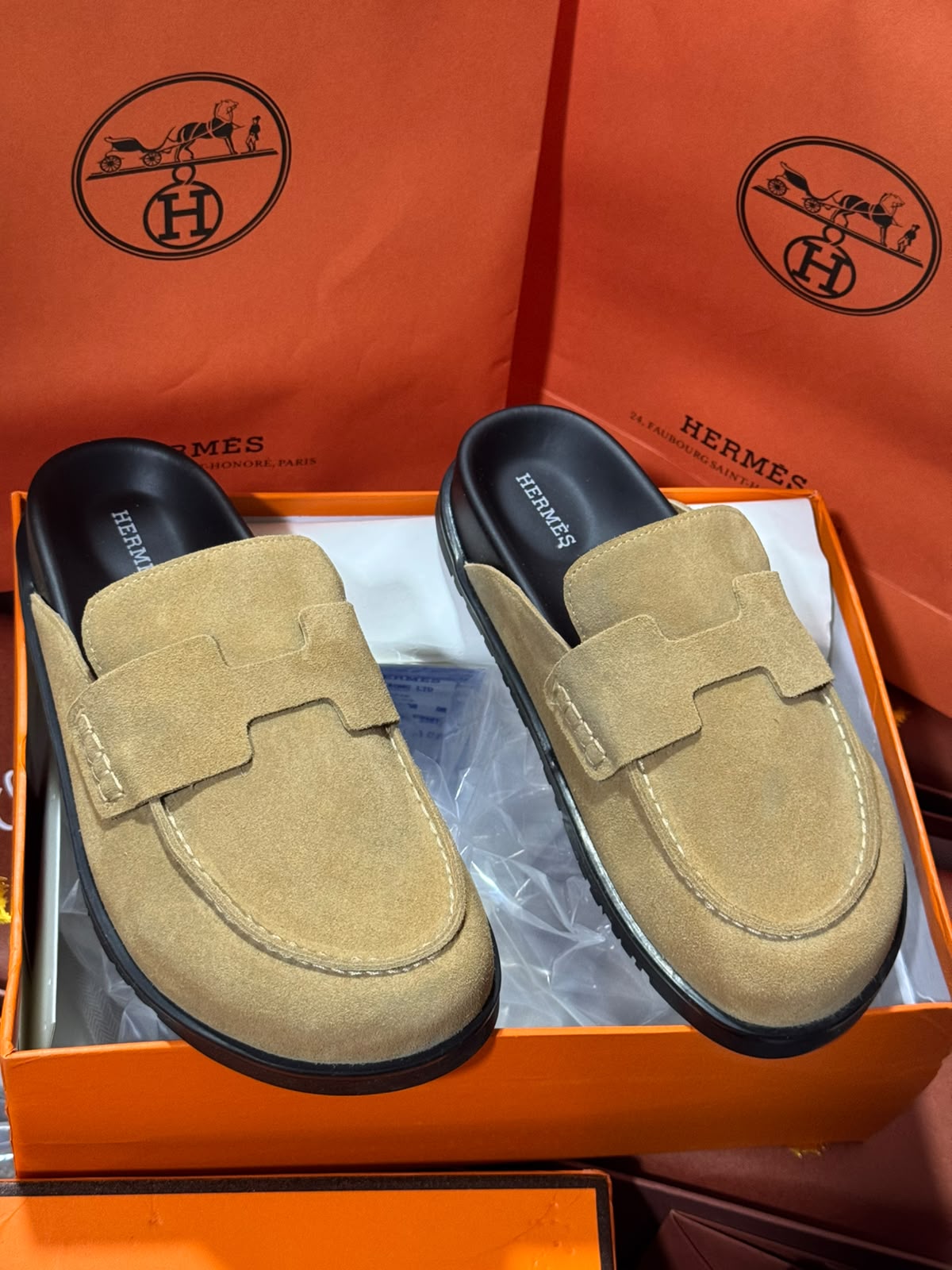 Mule Hermès Daim en Couleurs