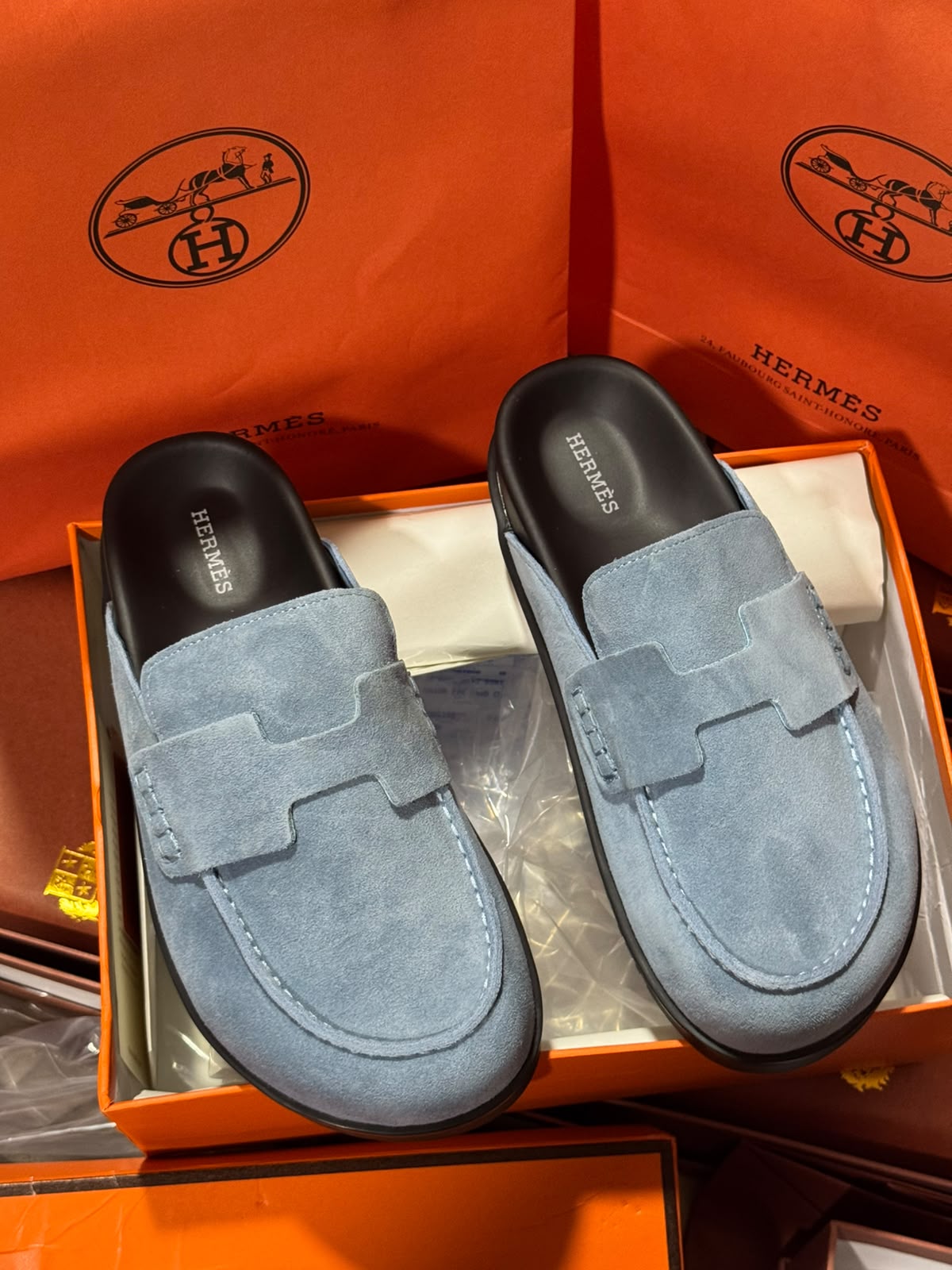 Mule Hermès Daim en Couleurs