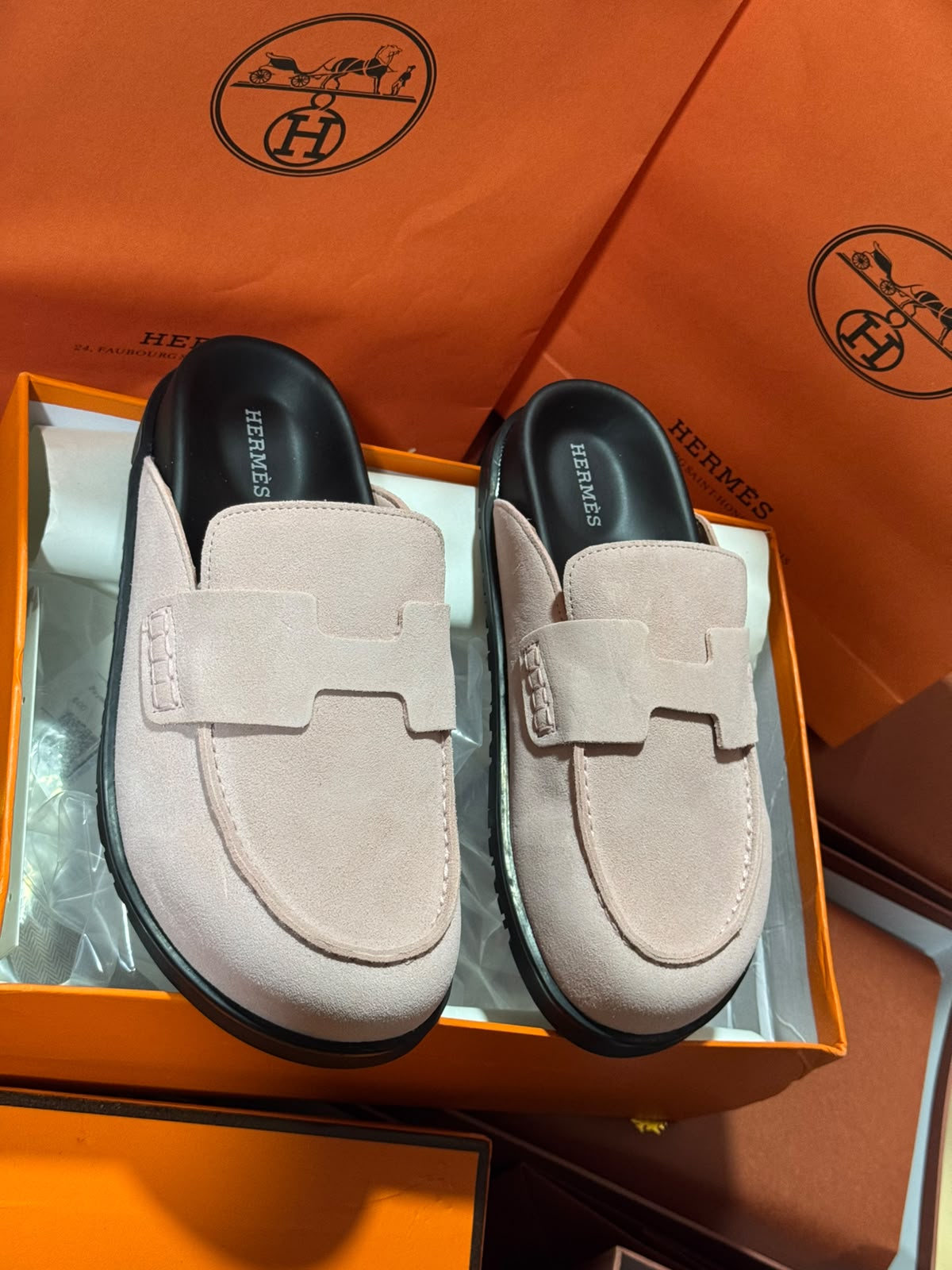 Mule Hermès Daim en Couleurs