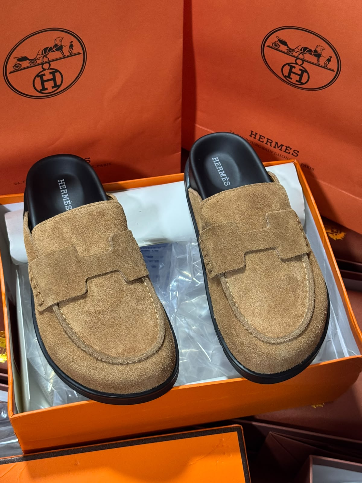 Mule Hermès Daim en Couleurs