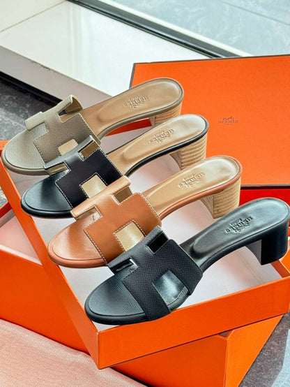 Sandale de Luxe en Vrai Cuir Hermès Oran à talon