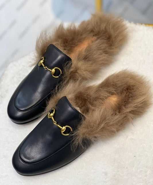 Mule Gucci Princetown en Vrai Cuir et Fourrure