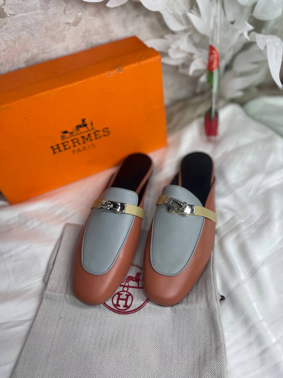 Mule Hermès Tricolor en Cuir