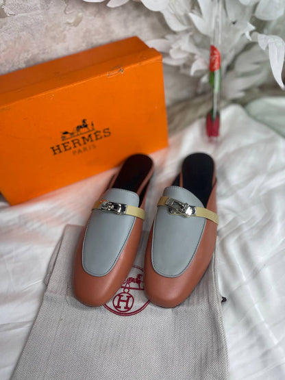 Mule Hermès Tricolor en Cuir