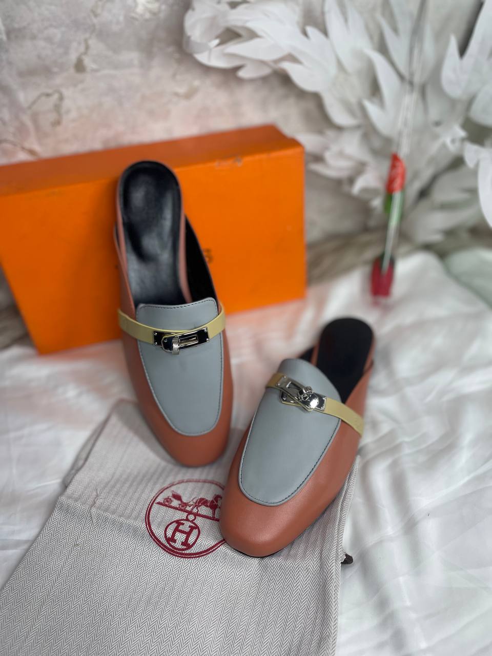 Mule Hermès Tricolor en Cuir
