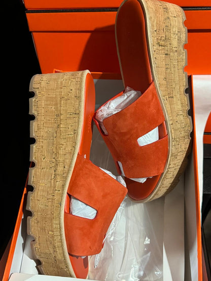 Sandale Hermès Oran Compensé Cuir